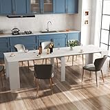 Henf Extendable Dining Room Table, 20'/118.5' Large Dining Table for 6 8 10 12, White Marble Grain Kitchen Table with Wood Legs, Farmhouse Extendable Console Transformer Dining Table for Entryway