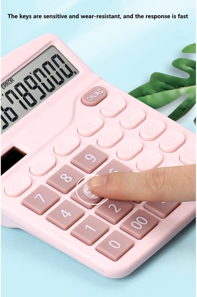 Creative 12 Digit Pink Large LCD Display,Battery Solar Dual Power,Sensitive Big Button Desktop Calculator,for School,Student,Office Gift (Color : Blue, Size : 4.7X5.9inchs) (Blue 4.7X5.9inchs)