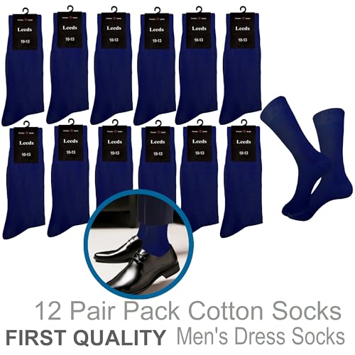 Dress Socks Natural Cotton 12 Pairs SOLID NAVY BLUE COLOR Formal Socks 10-133