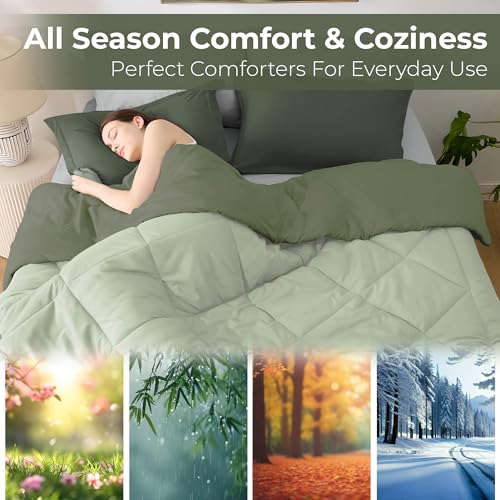 Image of Story@Home Winter Reversible Comforter - Hotel Like Feel with Down Alternative & Dense Microfiber Fill, Double Size 90x100 inches (220 GSM, Olive Green & Sage Green)