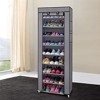 Hommdiy 10-Layers 9 Lattices Non-woven Fabric Shoe Rack,Fashionable Room-Saving (Gray), (58 x 29 x 160)cm (L x W x H)