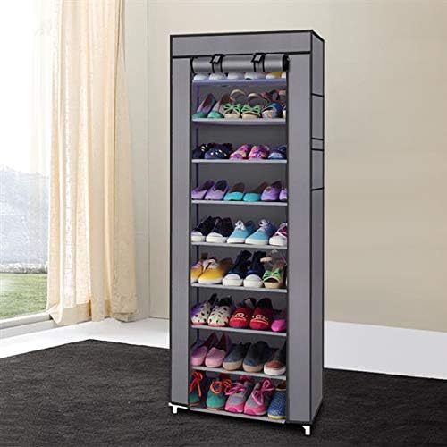 Hommdiy 10-Layers 9 Lattices Non-woven Fabric Shoe Rack,Fashionable Room-Saving (Gray), (58 x 29 x 160)cm (L x W x H)