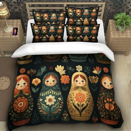 Housse de couette poupées Russes en microfibre inaltérable 260x220 et ses 2 taies - 5