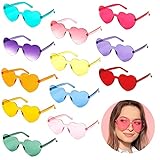 12 Stück Herz Sonnenbrille,Retro Randlose Herzbrillen,Randlose Herz Brille,Herzförmige Partybrille,Partybrille,Retro Transparente Randlose Sonnenbrille,Herzförmige Randlose Sonnenbrille Verspiegelt