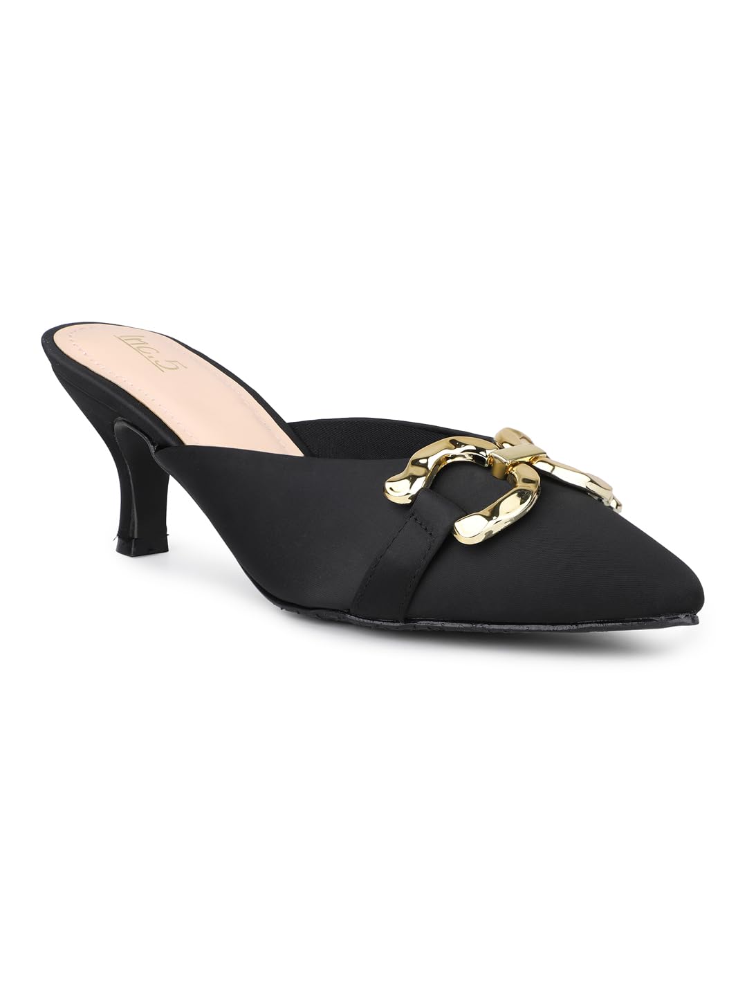inc.5 Womens Women Black & Gold-Toned Buckle Embellished Kitten Heel Mules Sandal-picture-49