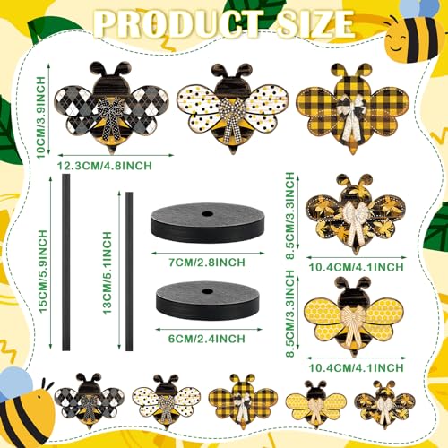 Image of Yousoontic 3 Pcs Summer Bee Tiered Tray Decorations Honey Bee Table Centerpiece Summer Wooden Sign for Home Kitchen Fireplace Mantel Shelf Decorations