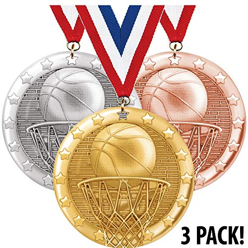 Crown Awards 2" Basketball Medals, 3D Gold, Silver, and Bronze Basketball Medals, 3