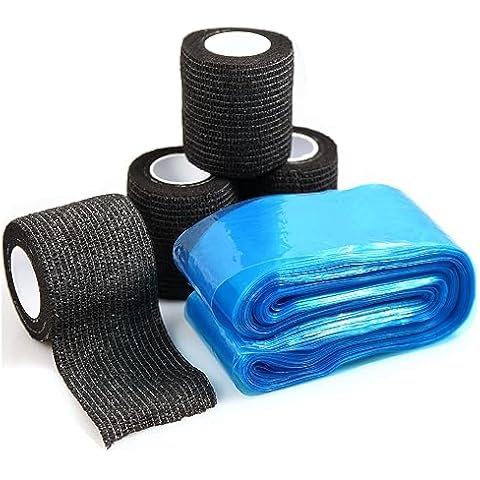Clip Cord Cover with Grip Tape Set, 100pcs Clip Cord Sleeves Bags with 4pcs Grip Tape wrap self Adhesive Tape Black (100pcs Clip Cord Covers +4pcs Grip Tape) Cover