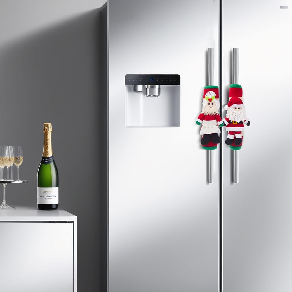 Christmas Refrigerator Handle Covers Cute Santa Claus Design Kitchen Appliance Handle Protectors for Fridge Microwave Oven Dishwasher Decoration Party Decor Supplies, 1 Pair