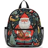 GzLeyigou Linda mochila pequena com etiqueta de nome do Papai Noel ocidental com vários bolsos, impermeável, casual, mini bolsa de livro, mochila para o dia com alça no peito, Multi