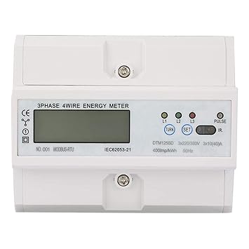 Electric Power Meter, 220/380V 10-40A Energy Consumption Rail Installation Digital 3 Phase Electronic Power Meter KWh Meter with LCD Display for Home