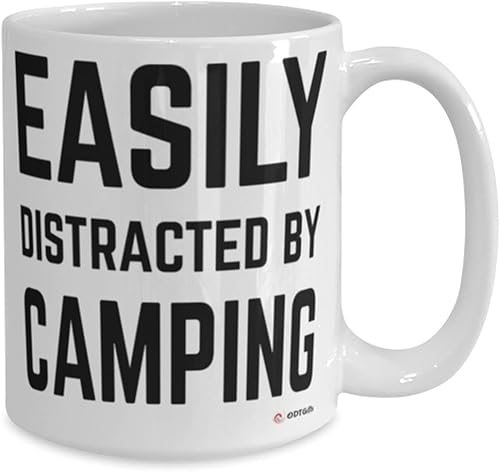 Miniatura 2 de ODDITEES Taza divertida para cámper, fácil de distraer por camping, taza de café de 15 onzas, color blanco