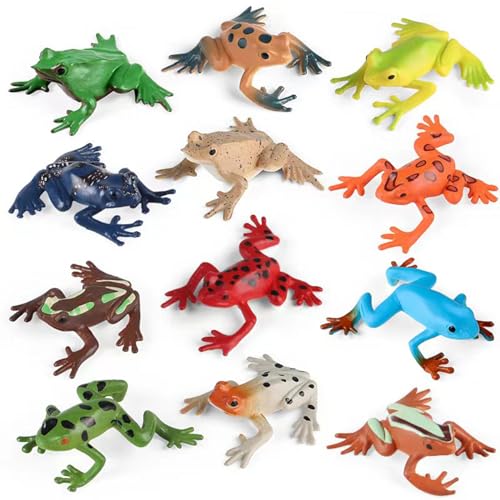 Image of 12 PCS Mini Frogs Toy Figures, Fun Plastic Rainforest Character Toys, Easter Party Favors Miniature Animal Toys for Boys Girls