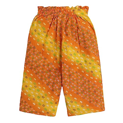 Image of Hopscotch Girls Regular Fit Cotton Bandhani Print Pant in Yellow Color