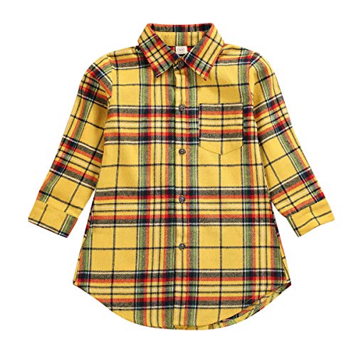 Toddlers Newborn Boys Girl Plaid Shirt Long Sleeve Button Down Shirt Top Flannel Long Dress ShirtFall Outfit Coat Casual Outwear Clothes Set (Yellow, 2-3Years)