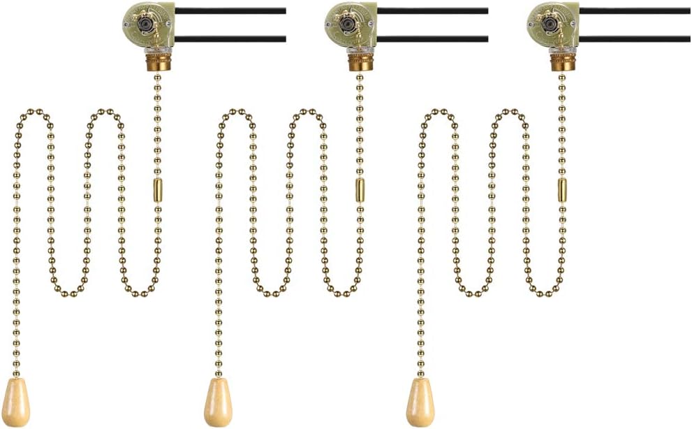 uxcell Fan Light Switch with 50cm/20inch Brass Pull Chain Wood Knob