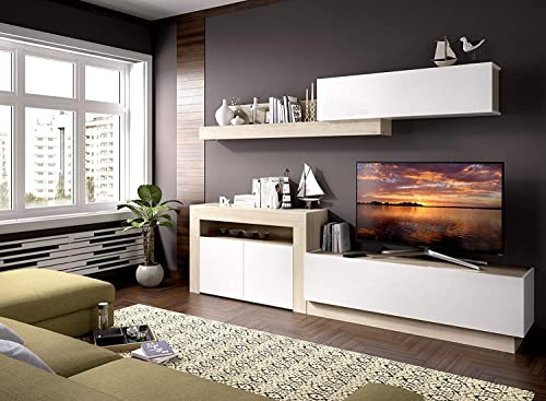 Parete Attrezzata Caesaroo Miranda 254 Cm - Porta TV Con Design In Bianco E Cemento - Foto 5