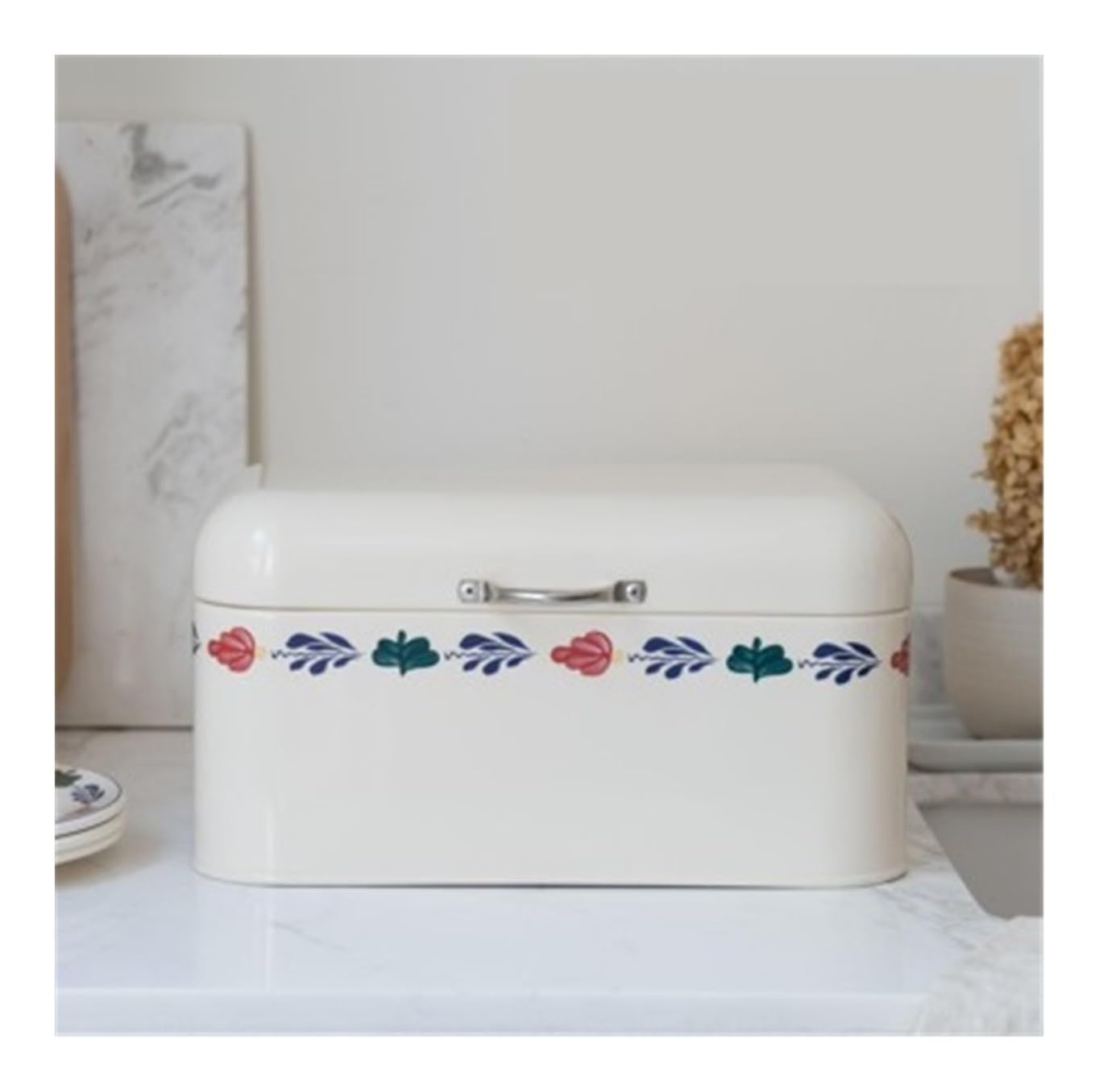 Caja De Pan Panera para Pan Caja De Pan De Metal Soporte para Pan con Tapa Abatible Panera Simple con Patrón Decoración De Almacenamiento Engrosada Caja Contenedor De Pan(30 * 18 * 15.5cm)