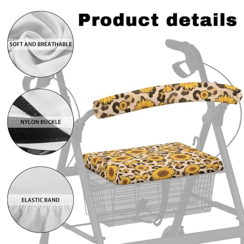 Image of Soft Adjustable Rollator Seat Covers, Sunflower Universal Backrest and Seat Covers for Walkers, Rollator Accessories for Seniors Women Men