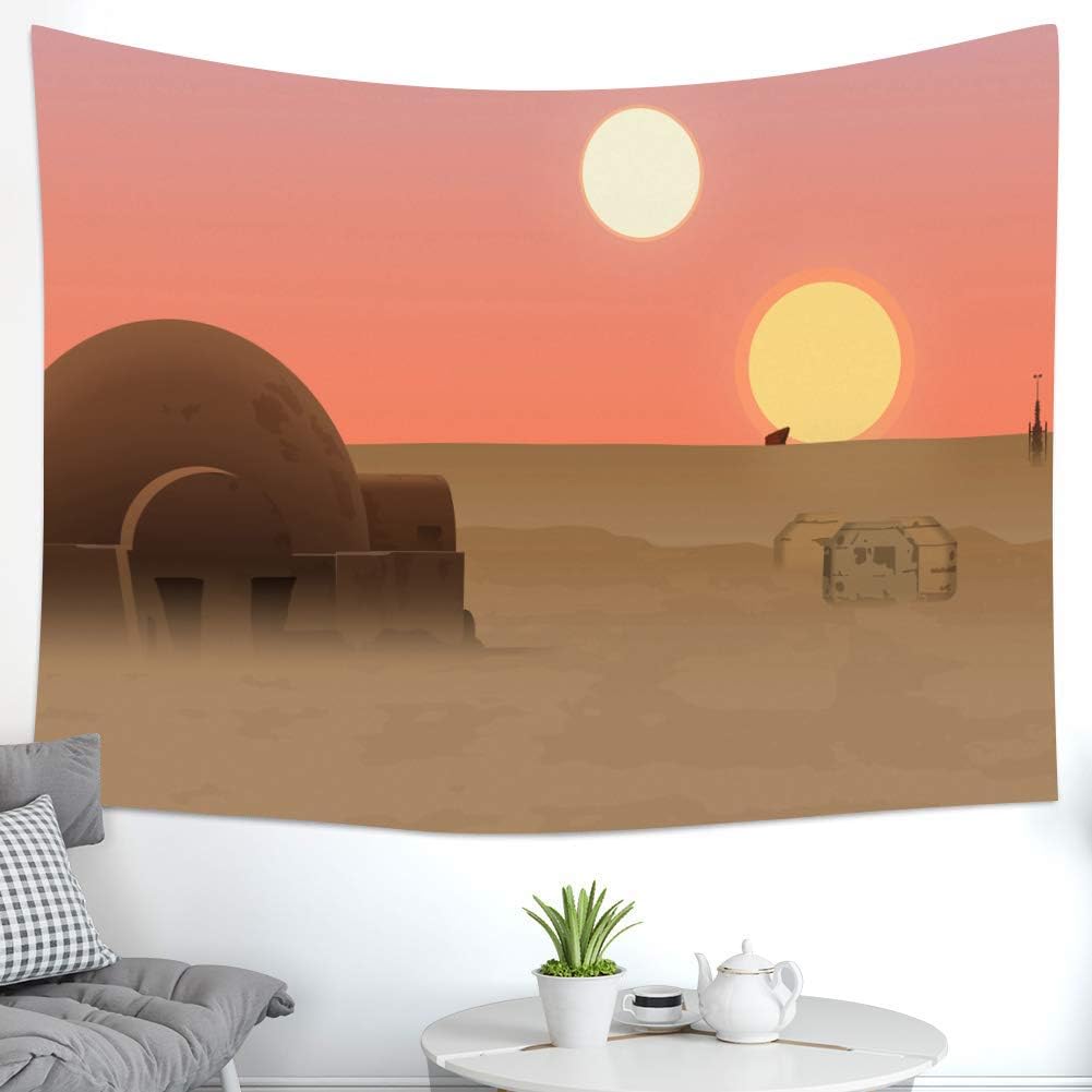 F-FUN SOUL Twin Suns Planet Wars Tapestry, 80x60inchs Soft Flannel, Desert Globe Tatooine Wall Hanging Tapestries for Living Room Bedroom Home Decor DSFS819 - Image 2