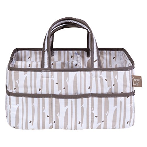Image of Birch Storage Caddy - Birch Print Body, Lining and Handles, Solid Trim, Taupe, White, Two Handles, 12 in x 6 in x 8 in