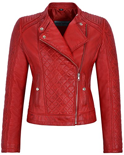 Veste en cuir rouge Diamant : l'élégance du matelassé véritable pour femme