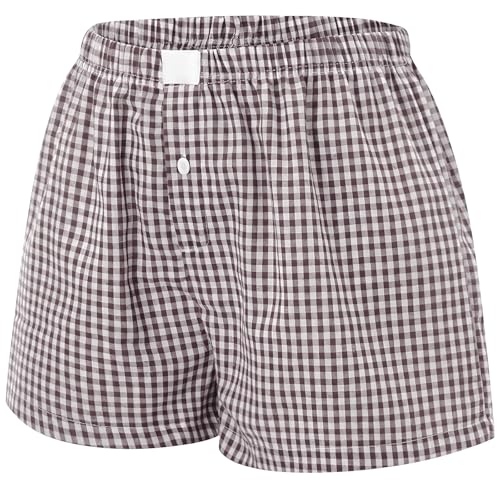 Image of Womens Y2k Plaid Shorts Women Cute Lounge Pajama Sleep Comfy & Casual Gingham PJ Boxer Shorts