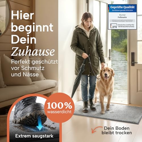 Blumtal Fußmatte 50x80 cm - Mikrofaser Schmutzfangmatte mit wasserdichter TPR-Rückseite - rutschfeste Fussmatte innen - Schmutzmatte aus Hochleistungs-Mikrofaser - Türvorleger in Grau