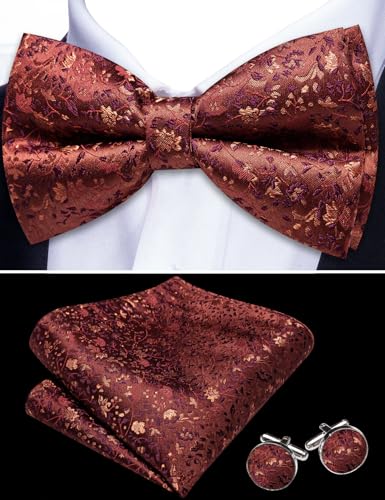 Image of YOHOWA Mens Bow Tie Set Paisley Coloful Pre-tied Bowties Adjustable with Handkerchief Cufflinks Wedding Prom Party