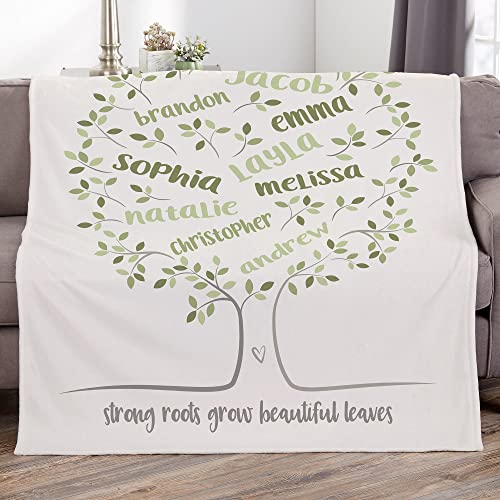 GearHot Personalized Name Blankets for Grandma Grandpa Mom Dad. Family Tree of Life Personalized Blankets. Customize Name Blanket from Your Names (Fleece Blanket)