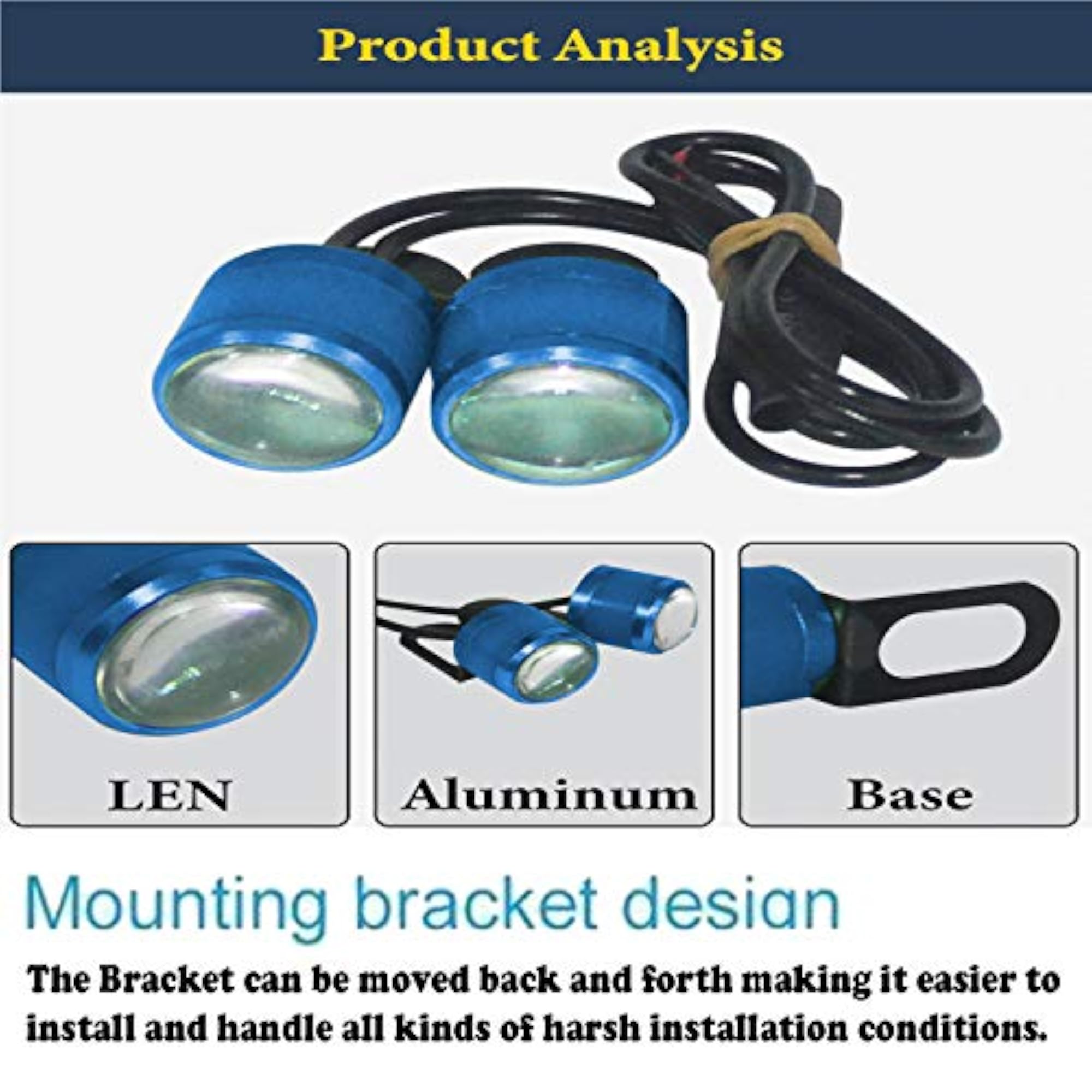 2Pcs Blue-Red Eagle Eye LED Strobe Light Lamp