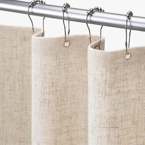Awellife Extra Long Shower Curtain 84 Inch Length Beige Linen Blend Fabric Shower Curtain for Bathroom, Extra Long 72' W x 84' L