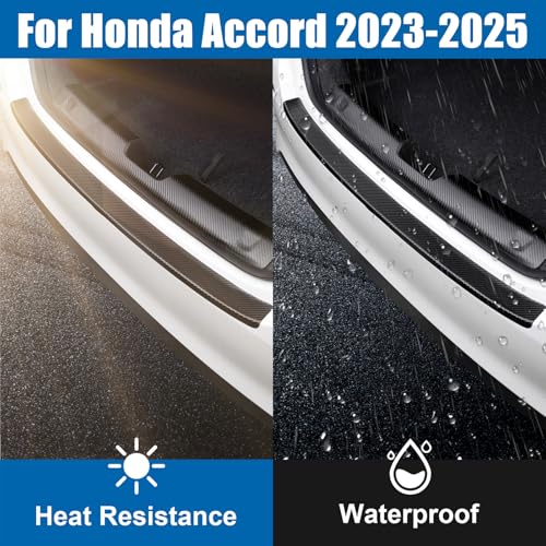Image of Rear Bumper Guard for 2023-2025 Honda Accord, Carbon Fiber | Carbon fiber leather rear bumper guard, 39.76x3.34in, waterproof, UV-resistant, non-yellowing, no edge curling