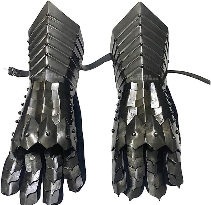 ZafEx Collectible Gauntlets Accents Gloves Medieval Black Antique Armor for Adult Men Halloween Party LARP Lovers Costume