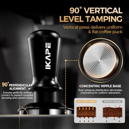 Image of IKAPE 58mm Espresso Tamper, Premium Barista Coffee Tamper with Calibrated Spring Loaded, Threaded Stainless Steel Base Compatible with Espresso Machine Rancilio, Gaggia Bottomless Portafilter