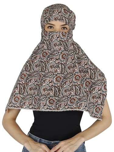 Image of Scarf Face Cover Mask Sun Protection Hair,Head, Neck, Nose Safety Head Wrap Scarf For Women Girls Daily Use Dupatta Hijab Double Layer Cotton Printed Kalamkari