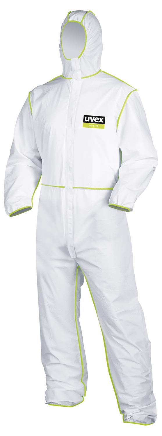 Uvex 5/6 Classic Chemikalien-Schutzanzug - Weiß-Grüner Einweg-Overall - Partikeldicht XXXL