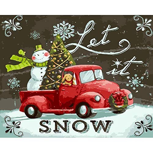 Paint by Numbers for Adults Kids DIY Canvas Painting Kit for Beginners Drawing with Brushes Without Frame 16x20 Inch (Tree Snowman Car)