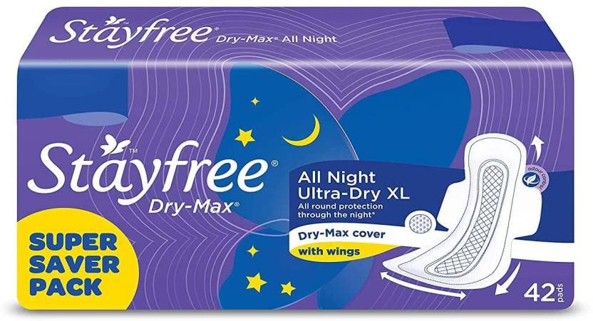 Image of STAYFREE Dry-Max All Night Ultra-Dry Extra Large With Wings XL-42+42+42+42 Pack Of Sanitary Pad (Pack of 168)