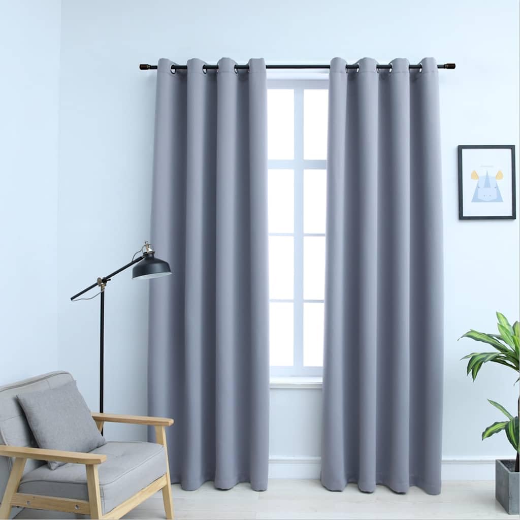 Rideau occultant gris en polyester 140x245 cm doté d'œillets pour fixation facile