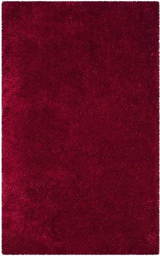 Image of Luxury Shaggy Carpet Solid Plain Fluffy Fur Rectangular Rugs Bedroom Drawing Room 5X8 Feet Microfiber & Polyster Modern Interior Floor Mat Red