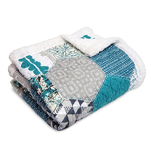 Lush Decor Briley Reversible Throw-Colorful Hexagon Patchwork Pattern Blanket, Turquoise-60 X 50" #TOP2