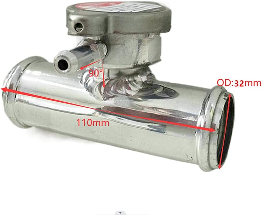 OD 32mm 1-1/4" 1.25" inch Aluminum In-Line Radiator Hose Connector Filler Neck with Cap Silver Length 110mm 4.3"