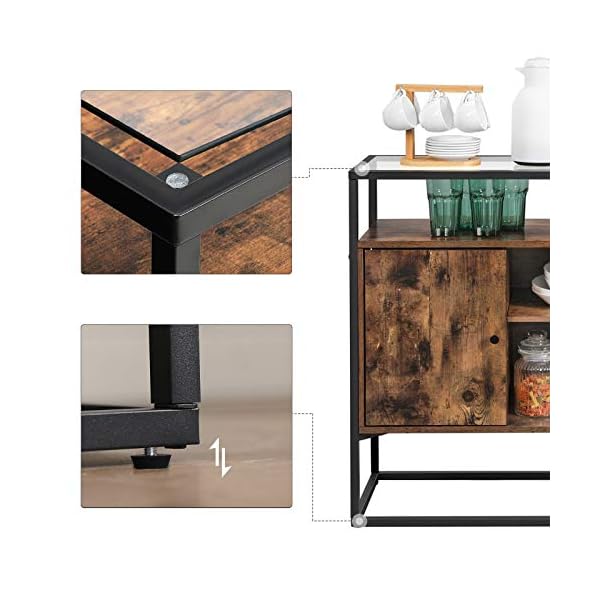 VASAGLE Sideboard, Side Cabinet, Storage Cabinet with Glass Surface and Open Compartments, Living Room, Hallway, Steel Frame, Tempered Glass, Industrial, Rustic Brown and Black LSC014B01 - Image 9