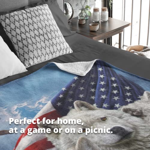 Dawhud Direct Wolves And Eagles Fleece Blanket For Bed, 50" X 60" Eagle Fleece Throw Blanket For Men, Women And Kids - Super Soft Plush Wolf Blanket Throw Print Blanket For Wolf Lovers #TOP3