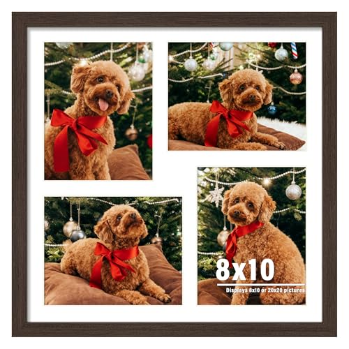 Image of DUENPY 20x20 Collage Picture Frame 8x10 Picture Frame Collage Displays Four 8x10 inch Photos Available Horizontal Wall Mounting Display and Vertical Walnut