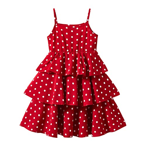 LittleSpring Girls Summer Polka Dot Spaghetti Strap Tiered Dress