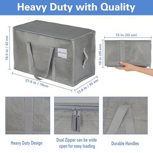 4 Stück 90L Große Aufbewahrungstasche mit Deckel Reißverschlüssen Griff, Faltbare Umzugskartons mit Klarem Fenster für Umzug Camping Reisen Bettwäsche Kleidung Aufbewahrung
