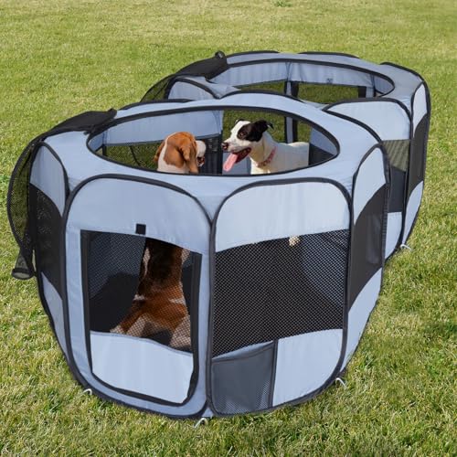 Image of 2-in-1 XLarge Portable Cat Playpen Assembly-Free for Indoor Cats Enclosed Pop Up Dog Play Pen Outdoor Puppy Pet Tent Crate House Condo Kitten Kennel Small Animals Cage(No Divider, Unified Space)