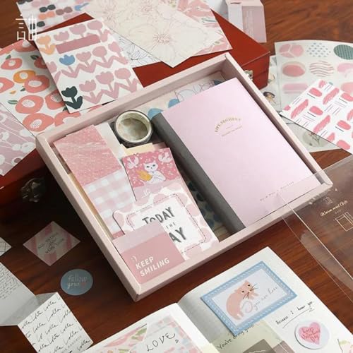 Image of The AutoStory Scrapbooking Kit A6 Junk Journal Notebook Cute Decals Decorative Cardstock Washi Tape DIY Craft Art Diary Planner Decor Keepsake Gift for Women Teens Girls (Warm Greetings, Pink)